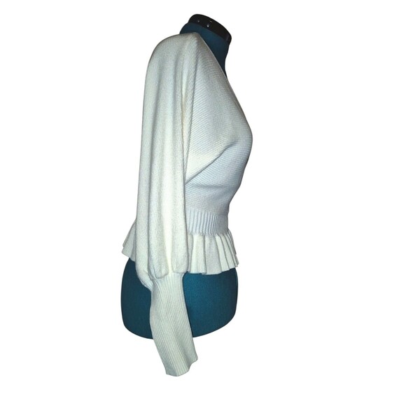 Express Ivory Puff Sleeve Peplum Ballet Core Off Shoulder Ribbed Sweater Medium - Picture 5 of 7